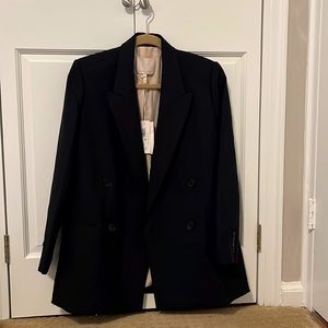 REBECCA TAYLOR DOUBLE-BREASTED TWILL BLAZER Black Size 4